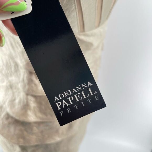 Adrianna Papell 6P Petite Champagne Metallic Tiered V-Neck Dress, New With Tag - Picture 9 of 17